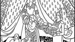 The lady with the unicorn: To my only desire (Tapestry, France, around 1500) - Middle ages Coloring Pages for Adults - Just Color : Coloring Pages for Adults & Kids