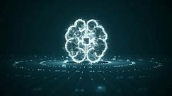 Technologie cérébrale IA Intelligence artificielle animation cérébrale numérique. Réseau neuronal. Apprentissage Approfondi Technologies modernes. Technologie des Big Data. Processus de réflexion