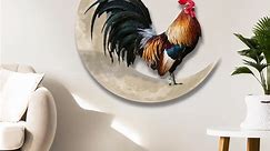 EUWBSSR Everso Metal Rooster Decor Rooster Moon Wall Decor 3D Wrought Iron Wall Sculptures Hanging Decor Art Rustic Farmhouse Wall Decor for Indoor Outdoor