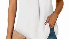 Chase Secret White Blouses for Women Dressy V Neck Petal Short Sleeve Tunic Tops Summer Casual Chiffon Shirts