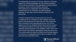 Jefferson University apologizes for mispronunciation of names during commencement ceremony