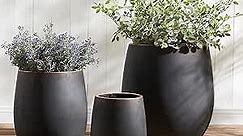 17.7"+13.4"+9.5" Dia Round Concrete Planter Set of 3, Large Indoor Outdoor Planter, Flower Pots with Drainage Holes for Garden, Patio, Home, Office, Black Color with Golden Rim