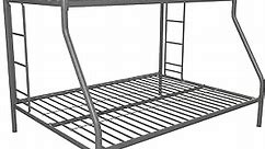 DHP Dusty Metal Bunk Bed Frame for Kids, Teens, and Adults, With Angled Ladder, High Full Length Guardrail, Smooth Rounded Edges, No Boxspring Required, For Small Spaces, Twin-Over-Full, Silver