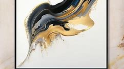 Designart "Black, White And Gold Liquid Art I" Modern Framed Canvas Art Print - Bed Bath & Beyond - 37307368