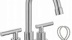 Airuida 2 Handle Bathroom Sink Faucet, 4 Inch Centerset Bathroom Faucets, Two Hole Restroom Vanity Faucet with Pop Up Drain 2 Water Supply Lines and Swivel Round Spout Chrome Polish