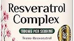Resveratrol 1800mg Per Serving - Potent Antioxidants for Immune Support - Extra Strength Trans-Resveratrol Supplement Supports Healthy Aging & Heart Health - From Natural Polygonum Root - 120 Capsules