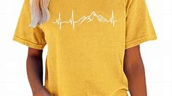 XCHQRTI Mountain Heartbeat Tshirt Graphic Tees Women Ladies Tee Shirts Short Sleeve