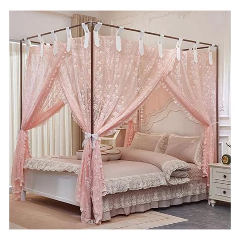 4 Corners Post Canopy Bed Curtains , Three-Door Floor Palace Mosquito ...