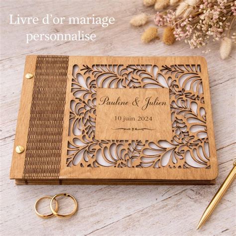 Personalized Wooden Wedding Guest Book – Floral Elegance Design ...