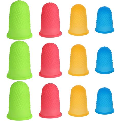 12 Pcs Rubber Finger Thimbles 4 Sizes Silicone Hot Glue Guards Protectors For Paperwork Crafts ...
