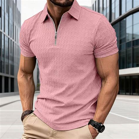 Hearthz Textured Knit Mens Polo Shirts Quarter Zip Mens Short Sleeves ...