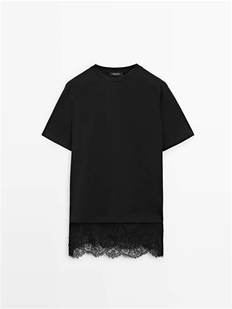 Camiseta manga corta detalle encaje · Negro · Circular | Massimo Dutti