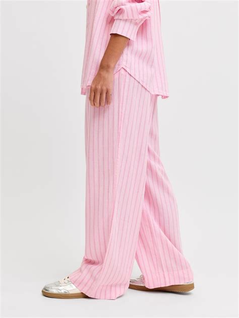 Buy JJXX Pink Linen High Rise Trousers with Pinstripe from Next India