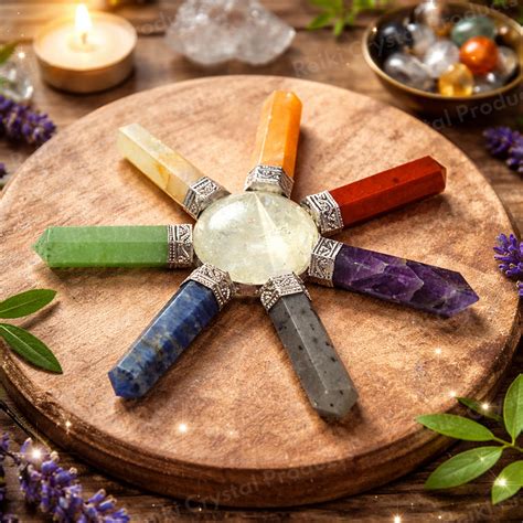 Natural Crystal Energy Generator | Pyramid Center with 7 Wand Points f