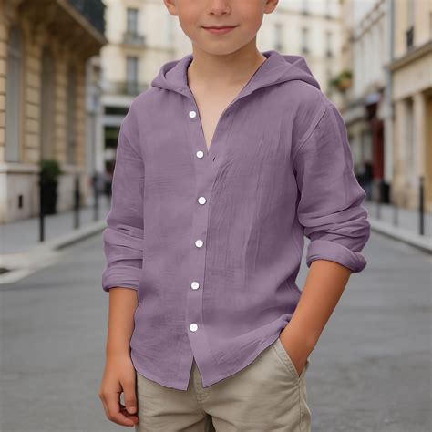 Boys Summer Casual Shirt Long Sleeve Button Down Beach Top Breathable ...