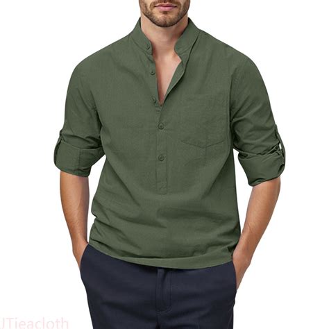 JTieacloth Men's Spring And Summer Solid Color Y Long Sleeve Shirt ...