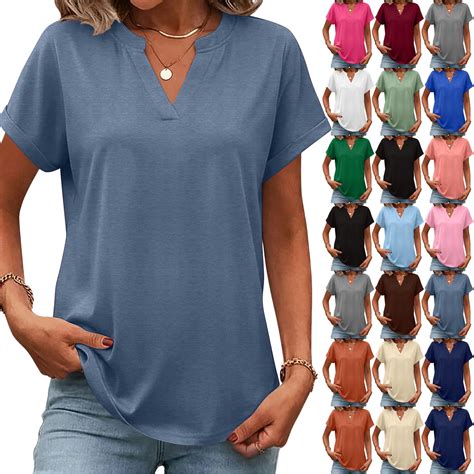 Short Sleeve Tops for Women Solid Color V Neck Shirts 2026 Summer ...