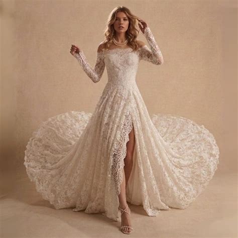 Romantic Boho Lace Gown ,off Shoulder Lace A-line Wedding Dress With Long Train, Custom Bridal ... - lace boho gown