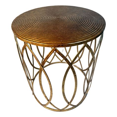 Metal Accent Table Gold Finished Concentric Circles Oval Arches Elk Home Sutton | Chairish