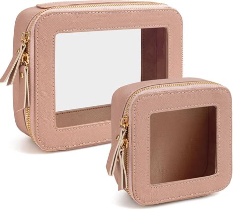 Clear Makeup Bag Organizer Set,Portable Travel Toiletry Case for Women, Vegan Leather Pouch Bag ...