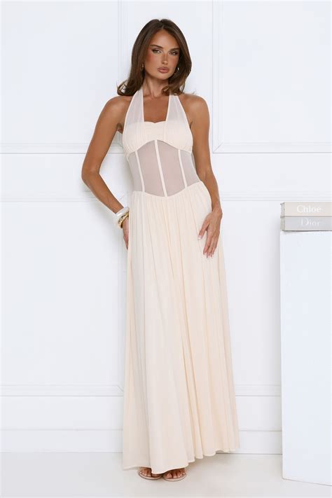 Glow Of Prestige Halter Maxi Dress Butter | Hello Molly NZ