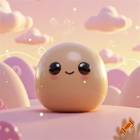 A simple, light-colored, blob-shaped cartoon animal with blush cheeks, dark eyes, and an X ...