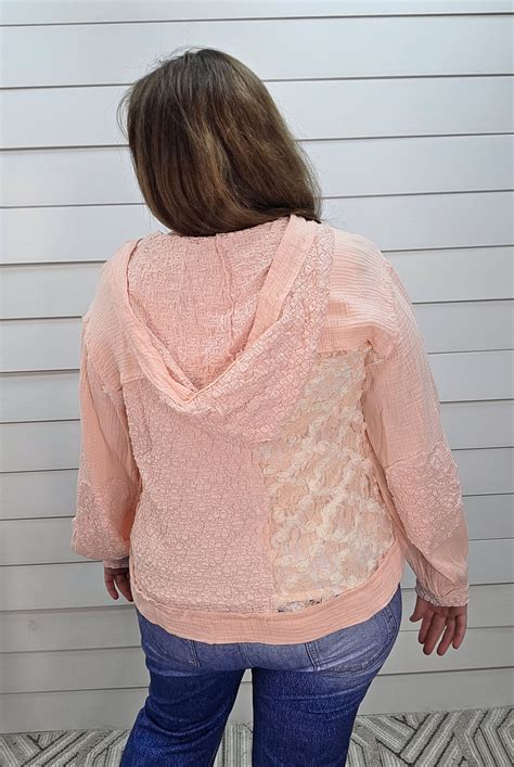 POL Powder Pink Rose Bud Lace Textured Button Down Lightweight Jacket ...
