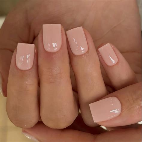 Amazon.com: KQueenest Nude Pink Press on Nails Short Square, Soft Gel Fake Nails Short Natural ...