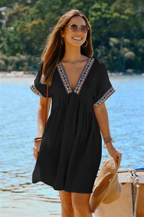 Black Plunging Short Sleeve Mini Dress | Effortless Chic | Cupshe