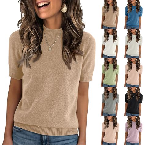 dgysar Women's Half Turtleneck Loose Lightweight Knit Top, Short Sleeve ...