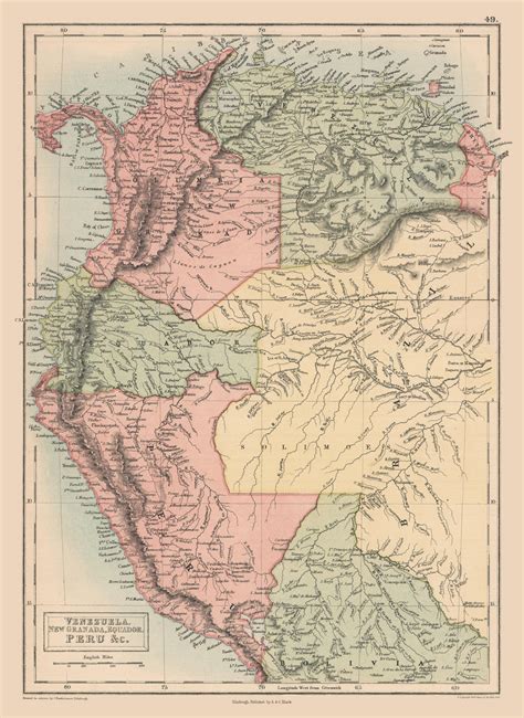Historic Map - Venezuela Colombia Ecuador Peru - Black 1867 - 23 x 31. – Maps of the Past