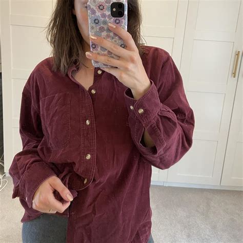 Vintage corduroy shirt in lovely burgundy colour,... - Depop