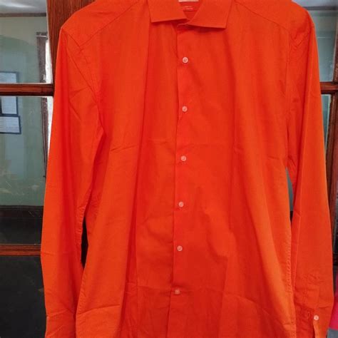 Neon Orange Dress Shirt - Depop
