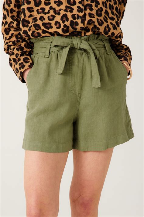 High-waist linen shorts - Green