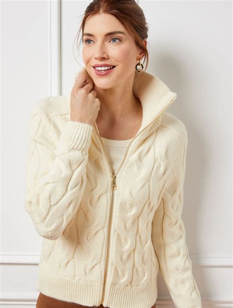 Cable Knit Zip Front Cardigan Sweater Talbots | Zip front cardigan ...