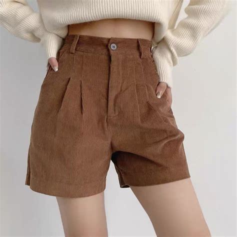 Brown Corduroy Shorts, Women's Fashion, Bottoms, Shorts on Carousell