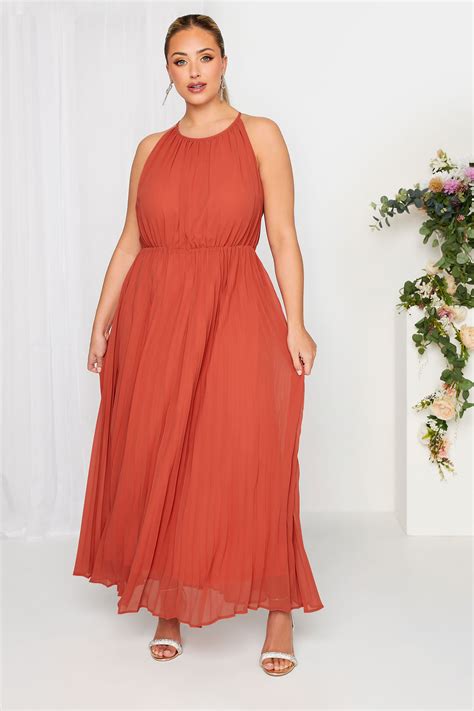 YOURS LONDON Plus Size Orange Pleated Maxi Dress | Yours Clothing