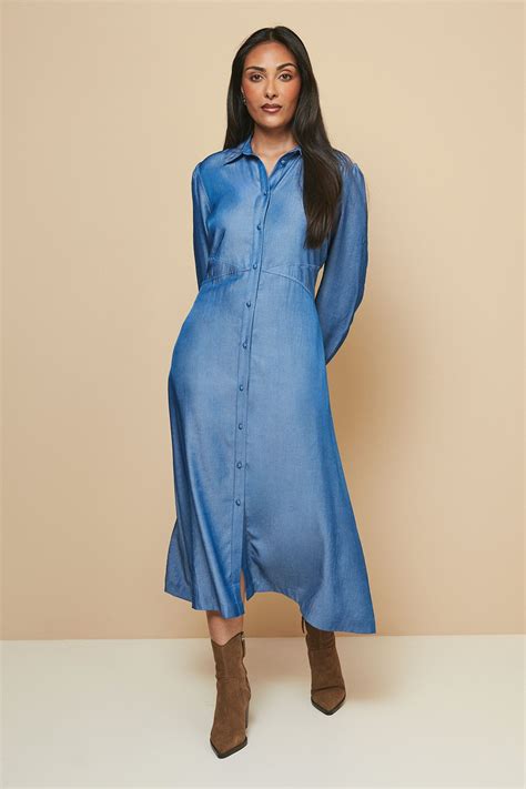 Dresses | Petite Denim Look Maxi Shirt Dress | Wallis