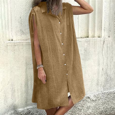 Ayolanni Vacation Dresses for Women 2025 Khaki Above The Knee Solid ...