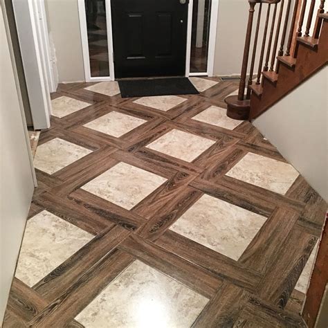 Tile and wood grain tile on a cross hatch pattern I did in my foyer ...