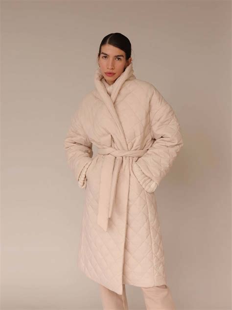 Crescent Quilted Long Coat - Beige | Garmentory