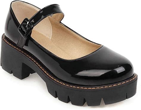 Women's Round Toe Ankle Strap Mary Janes Platform Low Heel Chunky Pumps ...