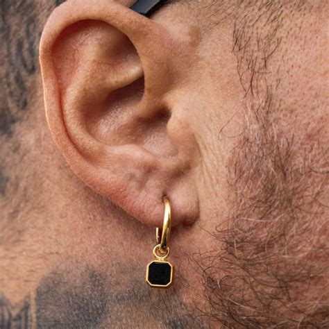 Onyx Dangle Earring - Mens Earrings - 18K Gold Hoop Dangle Earrings ...