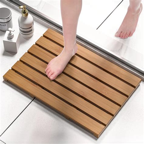 Domax Wooden Bamboo Bath Shower Mat- Non-Slip Waterproof Large Bathroom ...