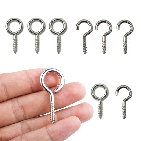 2pcs Metal Screw Hooks and Eyes, Silver