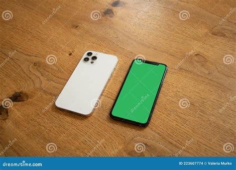 Two Phones with Green Screens. Green Screen. Mockup Phone Stock Photo ...