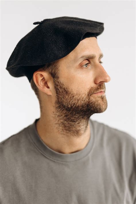 Black Knitted Men's Beret Hat, French Classic Man Beret Cap, Knit ...