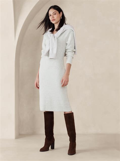 Banana Republic V-Neck Midi Sweater Dress International Shipping