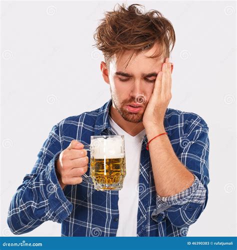 Alcohol. Guy in Blue Shirt with Beer Stock Image - Image of isolated ...
