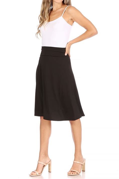 Women's Casual Solid Knee Length Flare A-line Skirt with Elastic ...